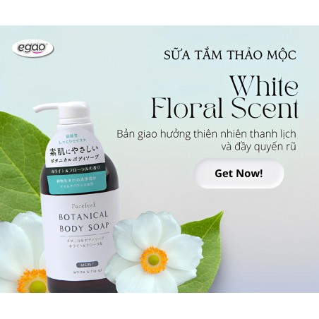 Sữa tắm thảo mộc Nhật Bản hương hoa Trắng Purefeel Botanical Body Soap White Floral Scent 450ml