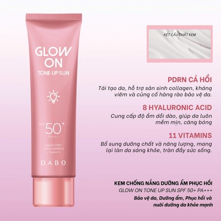 KEM CHỐNG NẮNG NÂNG TONE HỒNG DABO GLOW ON TONE-UP SUN ROSY PINK SPF50+ PA+++