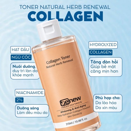 Nước Hoa Hồng / Toner Tăng Đàn Hồi Da Benew Collagen Natural Herb Renewal 310ML